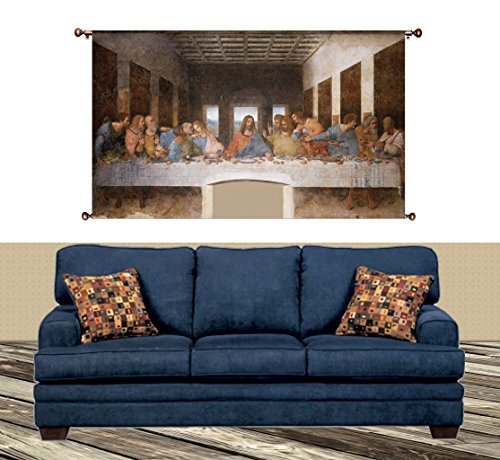 The Original Last Supper by Leonardo da Vinci Picture on Large Canvas Hung on Copper Rod, Ready to Hang, Wall Art Décor