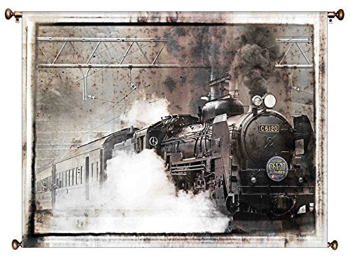 Steam Engine Train Picture on Large Canvas Hung on Copper Rod, Ready to Hang, Wall Art Décor