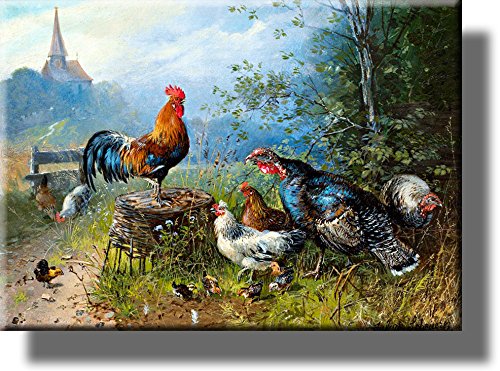 Animal Farm of Chickens Picture on Stretched Canvas, Wall Art Décor, Ready to Hang!