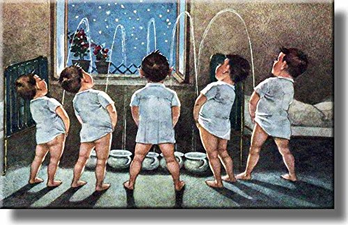 Boys Urinating at Night, Bedtime Potty Picture on Stretched Canvas, Wall Art Decor, Ready to Hang!