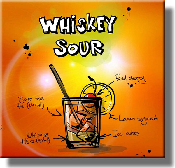 Whiskey Sour Cocktail Recipe Picture on Stretched Canvas, Wall Art Decor, Ready to Hang!