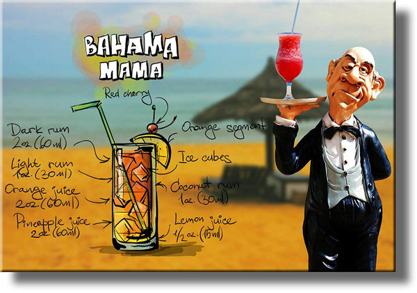 Bahama Mama Alcohol Drink Waiter Picture on Stretched Canvas, Wall Art Decor, Ready to Hang!