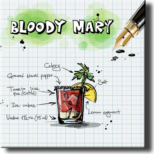 Bloody Mary Alcohol Drink Graphic Picture on Stretched Canvas, Wall Art Decor, Ready to Hang!