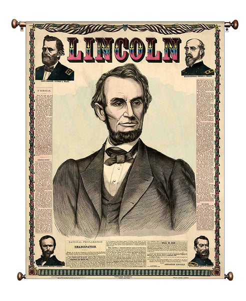 Abraham Lincoln in Newspaper Vintage Portrait on Canvas Hung on Copper Rod, Ready to Hang, Wall Art Décor