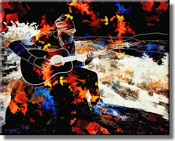 Abstract Guitar Player Picture on Stretched Canvas, Wall Art Décor, Ready to Hang