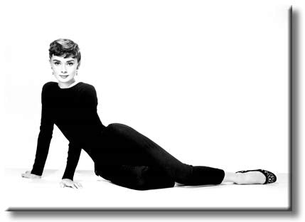 Beautiful Audrey Hepburn in Black Pantsuit Picture on Stretched Canvas, Wall Art Décor, Ready to Hang