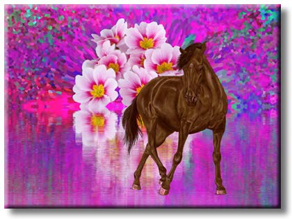 Majestic Horse with Big White Flower Picture on Stretched Canvas, Wall Art Décor, Ready to Hang