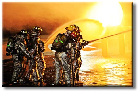 Firefighters in Action, Picture on Streched Canvas, Wall Art Décor, Ready to Hang