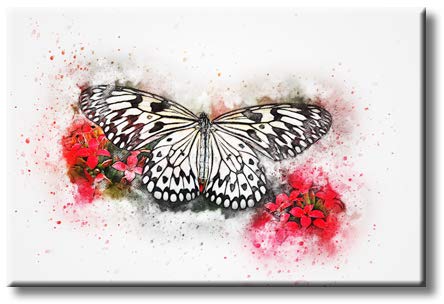 Beautiful Butterfly and Flower Inspirational Decorative Picture on Stretched Canvas, Wall Art Décor, Ready to Hang