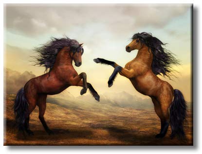 Fighting Horses Picture on Stretched Canvas, Wall Art Décor, Ready to Hang