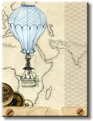 Hot Air Balloon Over World Map Vintage Picture on Stretched Canvas, Wall Art Décor, Ready to Hang