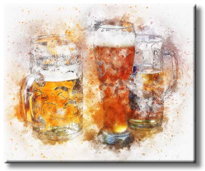 Beer Mug and Glasses Party with Lot of Foam Picture on Stretched Canvas, Wall Art Décor, Ready to Hang
