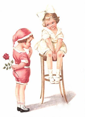 Boy Gives Girl Rose, Picture on Stretched Canvas Wall Art Décor, Ready to Hang!
