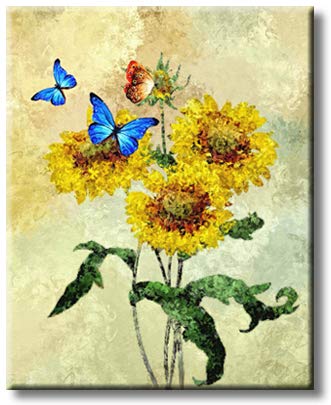 Butterfly On Yellow Flowers Nature Picture on Stretched Canvas, Wall Art Décor, Ready to Hang