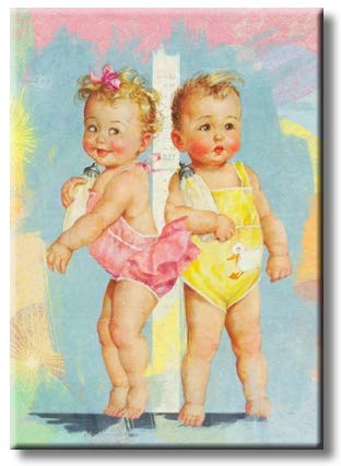 Two Cute Babies Stand Together Picture on Stretched Canvas, Wall Art Décor, Ready to Hang