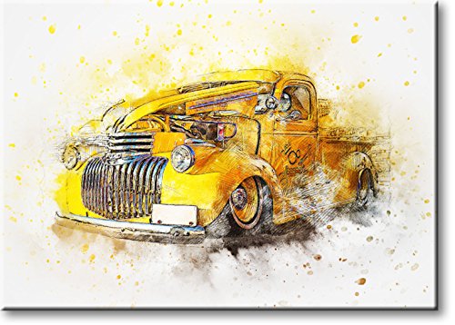 Vintage Yellow Car Picture on Stretched Canvas, Wall Art Décor, Ready to Hang