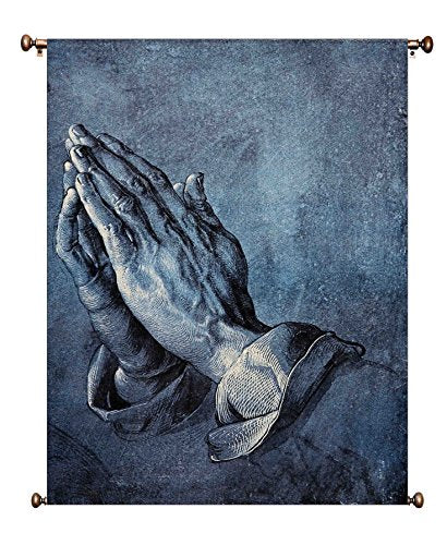 Praying Hands Picture on Canvas Hung on Copper Rod, Ready to Hang, Wall Art Décor