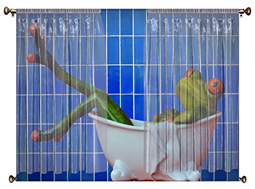 Frog Taking a Bath, Bathroom Picture on Canvas Hung on Copper Rod, Ready to Hang, Wall Art Décor