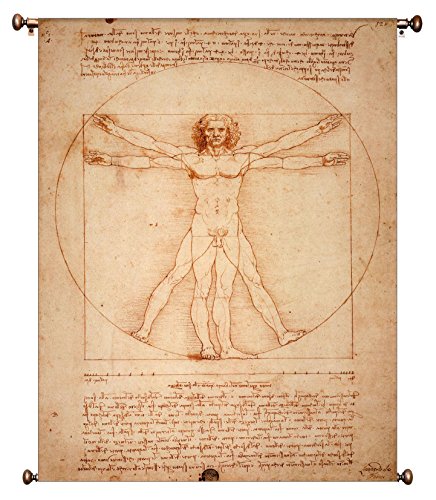 Vitruvian Man by Leonardo da Vinci Picture on Large Canvas Hung on Copper Rod, Ready to Hang, Wall Art Décor