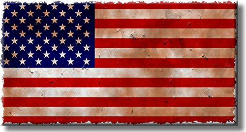 Vintage American Flag Yellow Antique Picture on Stretched Canvas, Wall Art Décor, Ready to Hang!