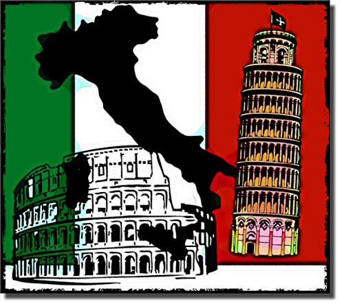 Italy Flag Coliseum Pisa Sign on Stretched Canvas, Wall Art Decor Ready to Hang!.