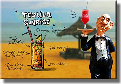 Tequila Sunrise Cocktail Recipe Picture on Stretched Canvas, Wall Art Decor, Ready to Hang!