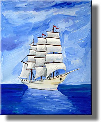 White Sea Sail Ship Picture on Stretched Canvas, Wall Art Decor, Ready to Hang!