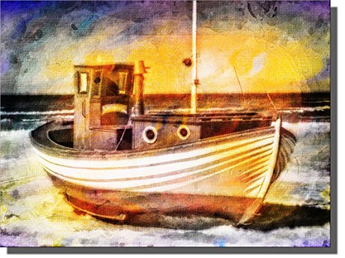 Fishing Boat, Vessel on Sand Picture on Stretched Canvas, Wall Art Decor Sign Ready to Hang!.