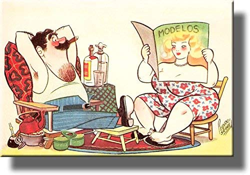 Modelos, Husband and Wife Comic Picture on Stretched Canvas, Wall Art Décor, Ready to Hang!