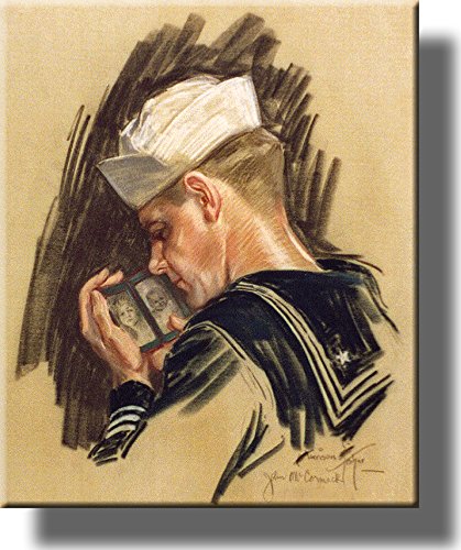 Navy Sailor Looking at Picture of His Sweetheart, Picture on Stretched Canvas Wall Art Décor Framed Ready to Hang!