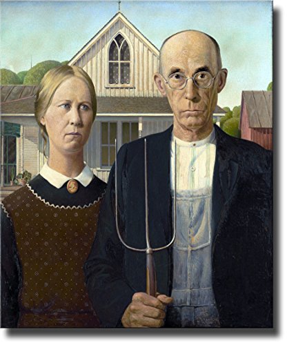 American Gothic Farmer Painting By Grant Picture on Stretched Canvas , Wall Art Decor Ready to Hang!.
