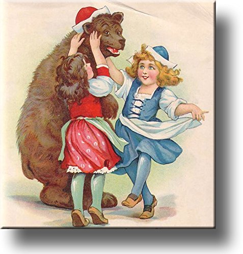 Bear and Girls by Frances Brundage Picture on Stretched Canvas, Wall Art Décor, Ready to Hang!