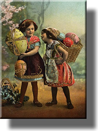 Girls Carrying Easter Egg Picture on Stretched Canvas, Wall Art Décor, Ready to Hang!