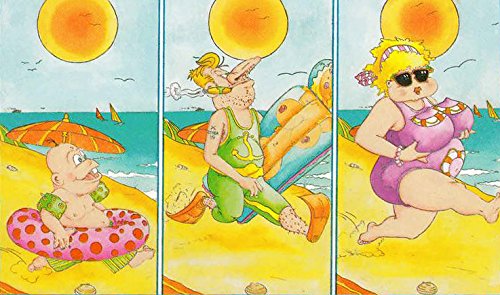 Comic Funny Beach Cartoon Picture on Stretched Canvas, Wall Art Décor, Ready to Hang!