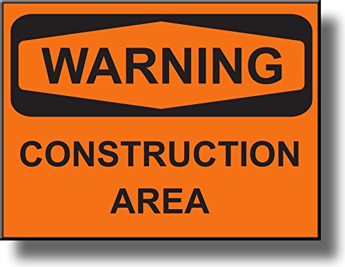 Warning Construction Area Sign Picture on Stretched Canvas, Wall Art Décor, Ready to Hang!