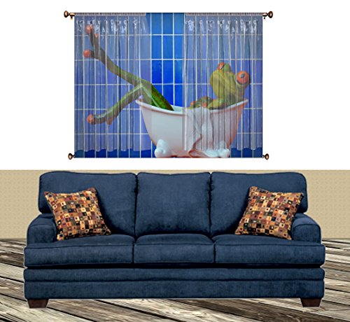 Frog Taking a Bath, Bathroom Picture on Canvas Hung on Copper Rod, Ready to Hang, Wall Art Décor