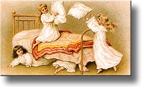Girls Pillow Fight Picture on Stretched Canvas, Wall Art Décor, Ready to Hang!
