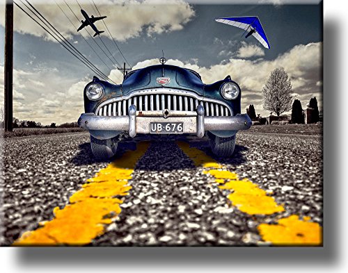 Vintage Blue Classic Car Picture on Stretched Canvas, Wall Art Décor, Ready to Hang