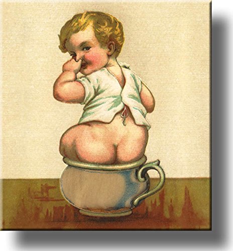 Boy on Chamber Pot Potty Seat Bathroom Picture Made on Stretched Canvas, Wall Art Decor Ready to Hang!.