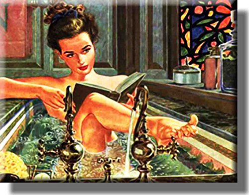 Woman Taking a Bath Bathroom Picture on Stretched Canvas, Wall Art decor, Ready to Hang!