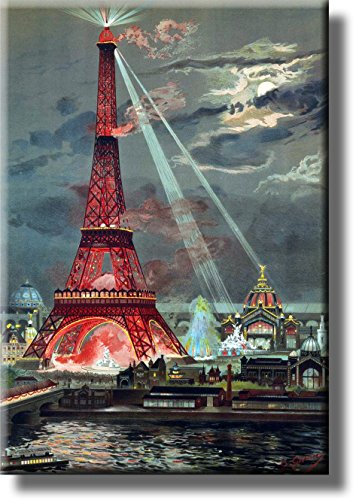Vintage Eiffel Tower Lights Picture on Stretched Canvas, Wall Art Décor, Ready to Hang