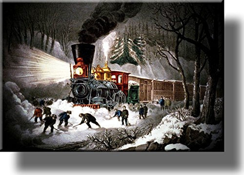 American Railroad Snow Scene Picture on Stretched Canvas, Wall Art Décor, Ready to Hang!