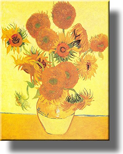 Vase and Fifteen Sunflowers Painting by Vincent van Gogh Picture on Stretched Canvas, Wall Art Décor, Ready to Hang!