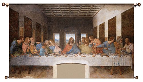 The Original Last Supper by Leonardo da Vinci Picture on Large Canvas Hung on Copper Rod, Ready to Hang, Wall Art Décor