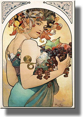 Woman with Fruits Vintage Picture on Stretched Canvas, Wall Art Décor, Ready to Hang!.
