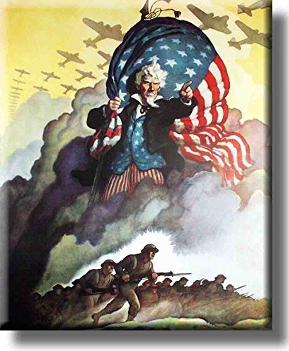 Vintage Uncle Sam War Picture on Stretched Canvas, Wall Art Decor, Ready to Hang!
