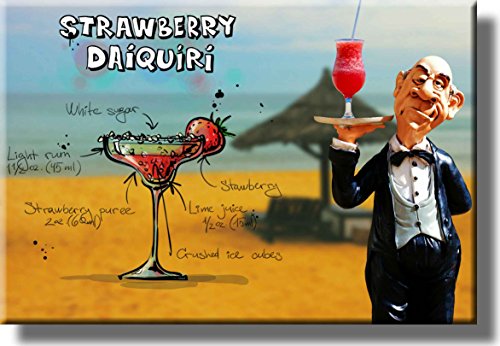 Strawberry Daiquiri Cocktail Recipe Picture on Stretched Canvas, Wall Art Decor, Ready to Hang!