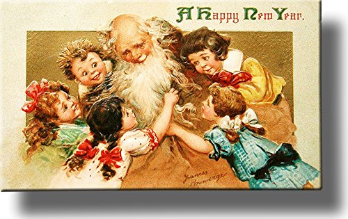 Happy New Year, Kids with Grandpa Picture on Stretched Canvas, Wall Art Décor, Ready to Hang!