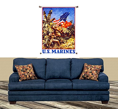 United States Marines Picture on Large Canvas Hung on Copper Rod, Ready to Hang, Wall Art Décor