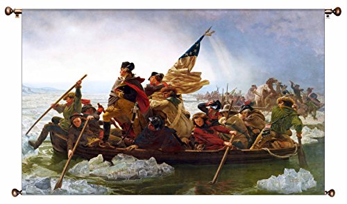George Washington Crossing Delaware Picture on Large Canvas Hung on Copper Rod, Ready to Hang, Wall Art Décor